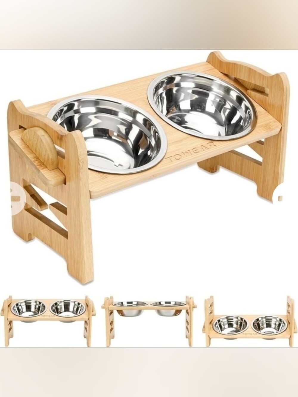 Bamboo Elevated Dog Double Bowl Stand with Stainless Steel Bowls - Natural